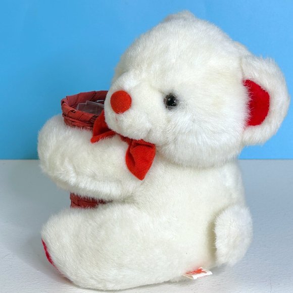 VERY RARE Vintage PBC White Red Teddy Bear w/ Basket 8" Plush Stuffed Animal Toy - Picture 3 of 5